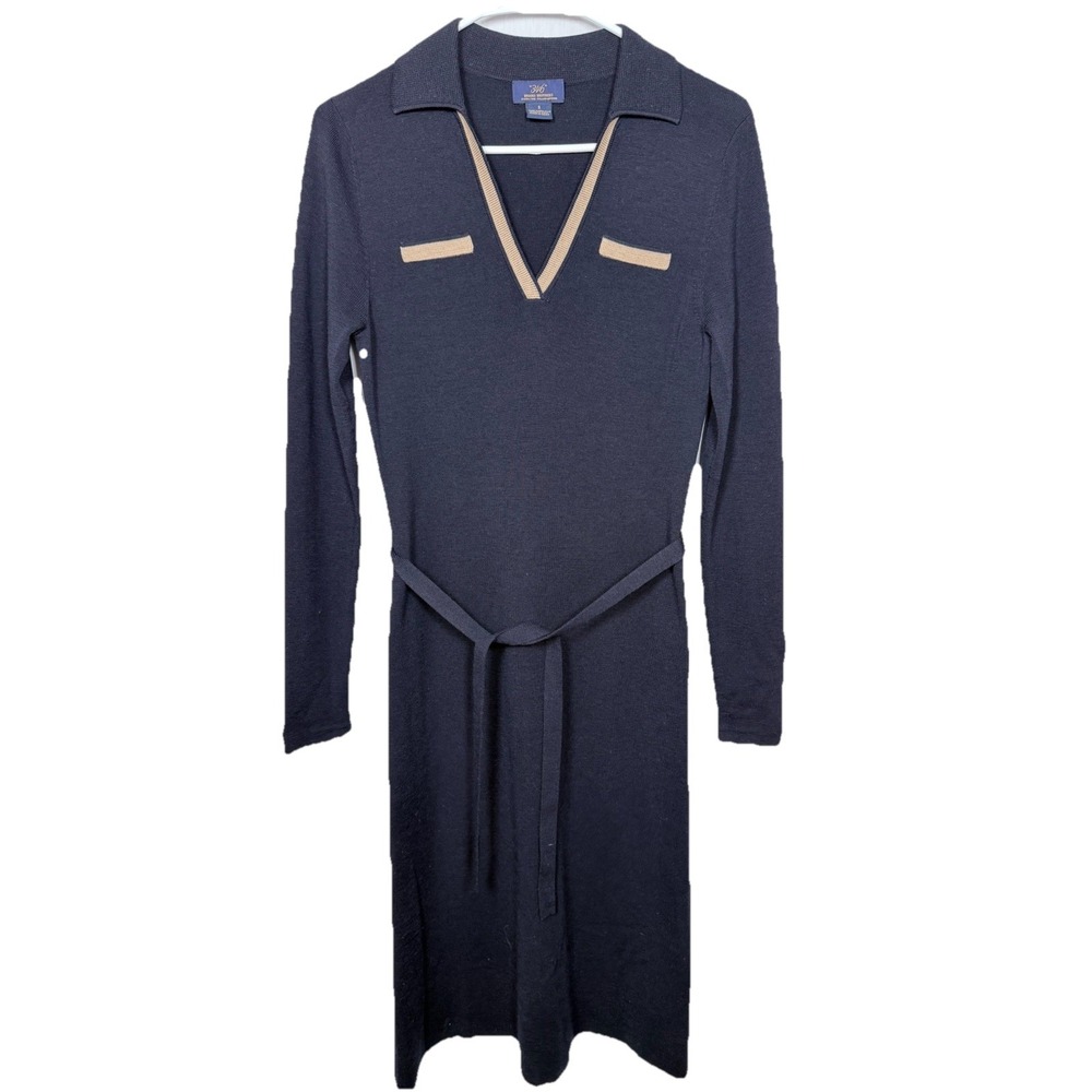 Brooks Brothers Women Sweater Dress Small Blue Merino Wool Long Sleeve Belted S